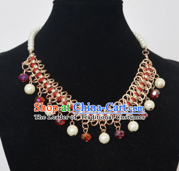 Traditional Handmade Chinese Classical Peking Opera Diva Accessories Red Necklace, China Beijing Opera Hua Tan Pearls Torque