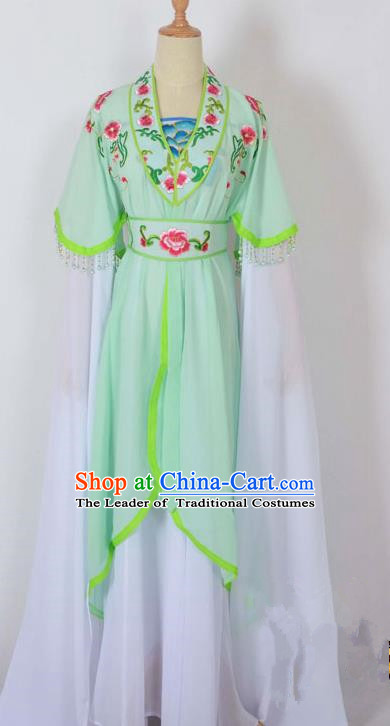 Traditional Chinese Professional Peking Opera Young Lady Costume Embroidery Green Dress, China Beijing Opera Diva Hua Tan Water Sleeve Clothing