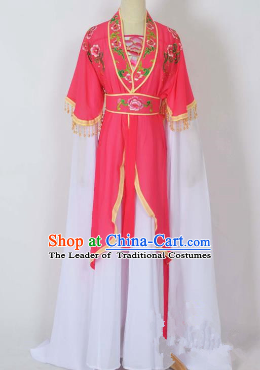 Traditional Chinese Professional Peking Opera Young Lady Costume Embroidery Rosy Dress, China Beijing Opera Diva Hua Tan Water Sleeve Clothing