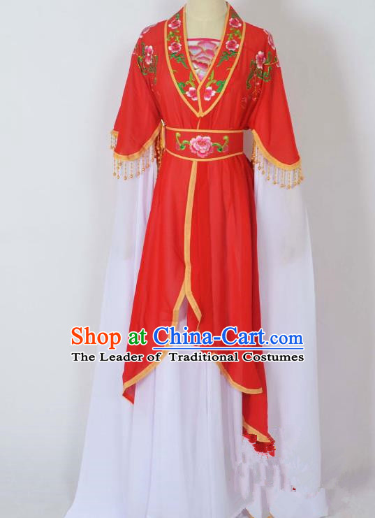 Traditional Chinese Professional Peking Opera Young Lady Costume Embroidery Red Dress, China Beijing Opera Diva Hua Tan Water Sleeve Clothing