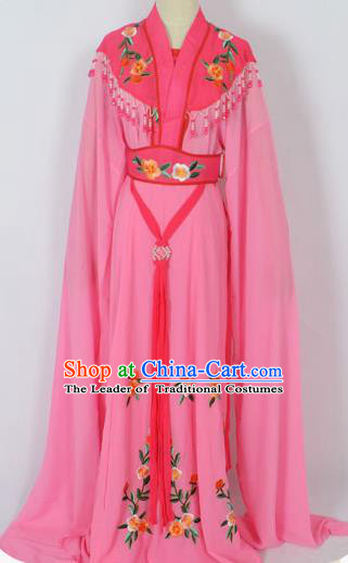 Traditional Chinese Professional Peking Opera Young Lady Seven Fairies Costume Pink Embroidery Dress, China Beijing Opera Diva Hua Tan Embroidered Robe Clothing