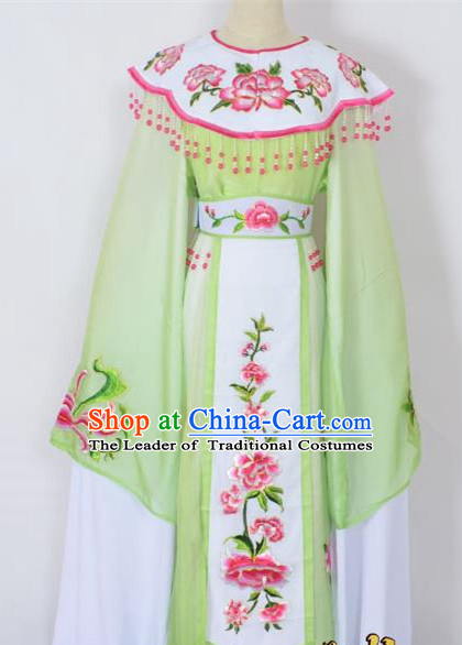 Traditional Chinese Professional Peking Opera Young Lady Princess Costume Green Embroidery Peony Dress, China Beijing Opera Diva Hua Tan Embroidered Cloud Shoulder Clothing
