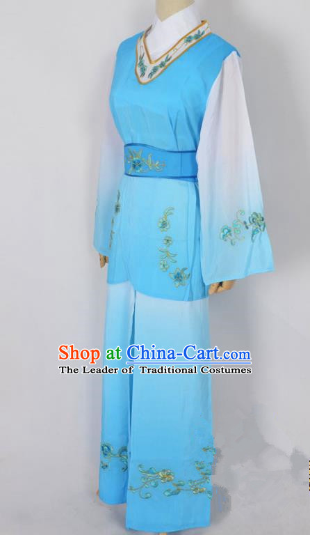 Traditional Chinese Professional Peking Opera Jordan-Sitting Maidservants Blue Costume, China Beijing Opera Diva Hua Tan Palace Lady Embroidered Clothing