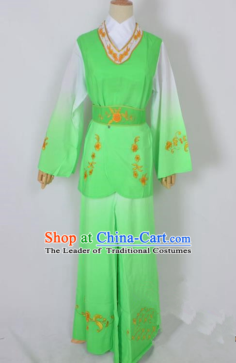 Traditional Chinese Professional Peking Opera Jordan-Sitting Maidservants Green Costume, China Beijing Opera Diva Hua Tan Palace Lady Embroidered Clothing