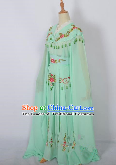 Traditional Chinese Professional Peking Opera Young Lady Costume Light Green Embroidery Dress, China Beijing Opera Diva Hua Tan Embroidered Clothing