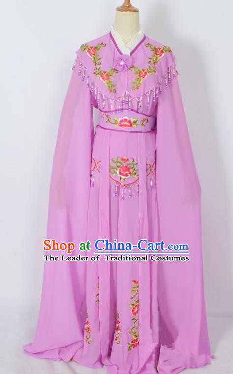 Traditional Chinese Professional Peking Opera Young Lady Costume Purple Embroidery Dress, China Beijing Opera Diva Hua Tan Embroidered Clothing