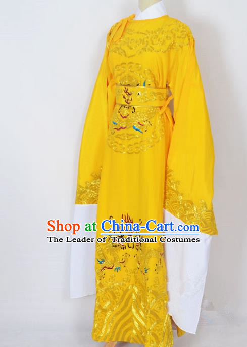 Traditional Chinese Professional Peking Opera Lang Scholar Costume Yellow Embroidery Robe, China Beijing Opera Niche Embroidered Robe Clothing