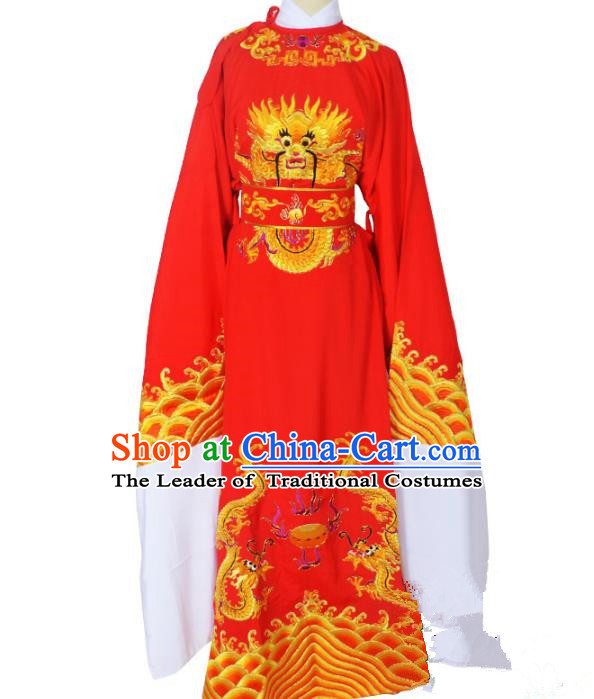 Traditional Chinese Professional Peking Opera Lang Scholar Costume Red Embroidery Robe, China Beijing Opera Niche Embroidered Robe Clothing