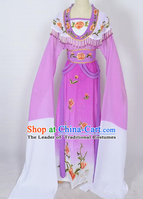 Traditional Chinese Professional Peking Opera Young Lady Princess Costume Purple Embroidery Dress, China Beijing Opera Diva Hua Tan Embroidered Clothing