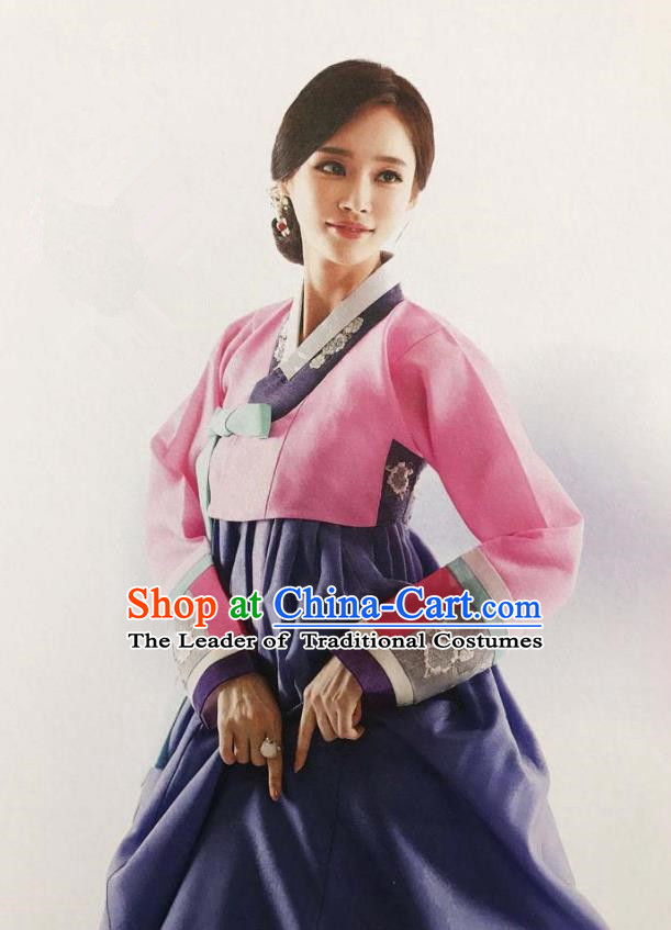 Traditional Korean Handmade Embroidery Mother Hanbok, Top Grade Korea Hanbok Wedding Pink Costume for Women