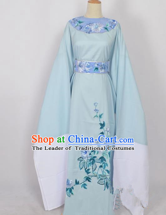 Traditional Chinese Professional Peking Opera Young Men Niche Costume Blue Embroidery Robe, China Beijing Opera Nobility Childe Scholar Embroidered Clothing