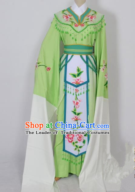 Traditional Chinese Professional Peking Opera Diva Young Lady Princess Water Sleeve Costume Green Embroidery Dress, China Beijing Opera Hua Tan Embroidered Clothing