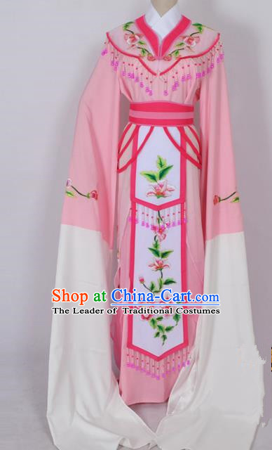 Traditional Chinese Professional Peking Opera Diva Young Lady Princess Water Sleeve Costume Pink Embroidery Dress, China Beijing Opera Hua Tan Embroidered Clothing