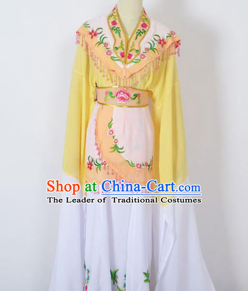 Traditional Chinese Professional Peking Opera Young Women Costume Yellow Cloud Shoulder Dress, China Beijing Opera Diva Hua Tan Embroidered Clothing