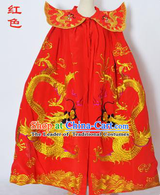 Traditional Chinese Professional Peking Opera General Costume Red Cloak, China Beijing Opera Swordplay Embroidered Dragons Cape