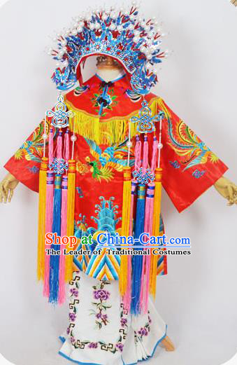 Traditional Chinese Professional Peking Opera Imperial Empress Costume Red Dress, China Beijing Opera Imperial Concubine Embroidered Robe and Headwear
