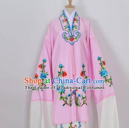 Traditional Chinese Professional Peking Opera Young Lady Costume Pink Embroidery Mantel, China Beijing Opera Diva Hua Tan Embroidered Dress Clothing