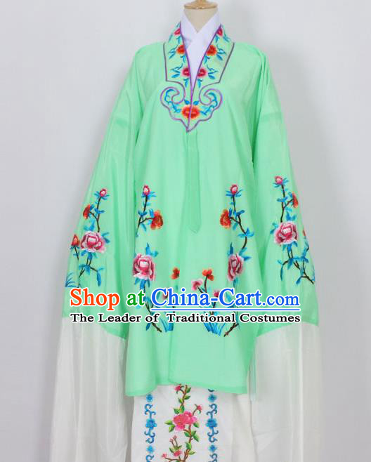 Traditional Chinese Professional Peking Opera Young Lady Costume Green Embroidery Mantel, China Beijing Opera Diva Hua Tan Embroidered Dress Clothing