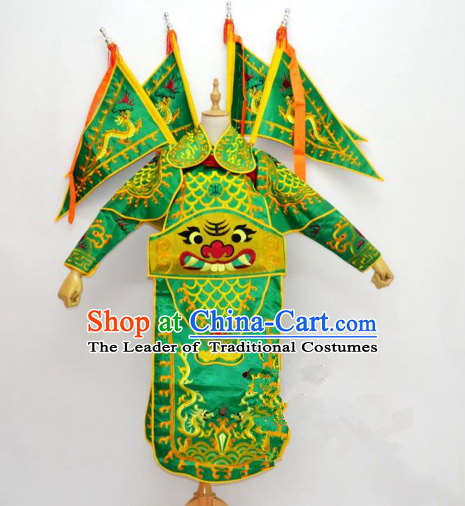 Traditional Chinese Professional Peking Opera Takefu Costume, Children China Beijing Opera General Embroidered Green Clothing