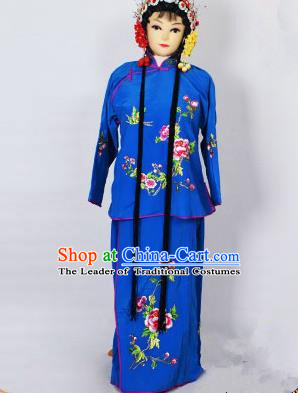 Traditional Chinese Professional Peking Opera Jordan-Sitting Costume Deep Blue Embroidery Dress, Children China Beijing Opera Diva Hua Tan Embroidered Maidservants Clothing