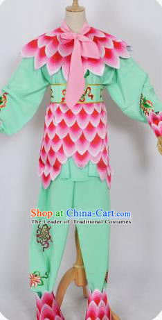 Traditional Chinese Professional Peking Opera Nezha Green Costume, China Beijing Opera Martial Arts Embroidered Clothing