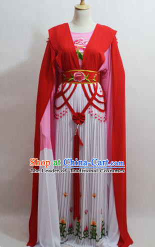 Traditional Chinese Professional Peking Opera Young Lady Princess Costume Water Sleeve Red Embroidery Dress, China Beijing Opera Diva Hua Tan Embroidered Clothing
