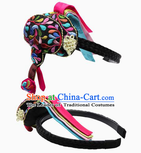 Traditional South Korean Handmade Embroidery Hair Accessories Headband, Top Grade Korea Children Hair Clasp Headwear for Kids