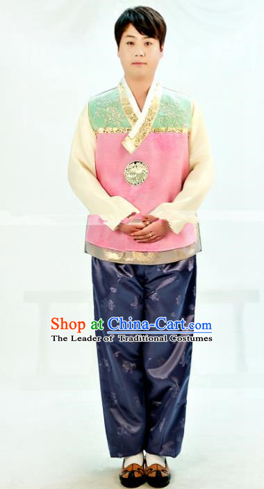 Traditional South Korean Handmade Hanbok Embroidery Clothing, Top Grade Korea Hanbok Costume Complete Set for Men