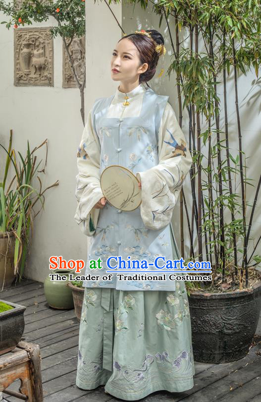 Traditional Ancient Chinese Ming Dynasty Young Lady Costume Embroidered Long Skirt, Elegant Hanfu Clothing Chinese Imperial Princess Clothing for Women