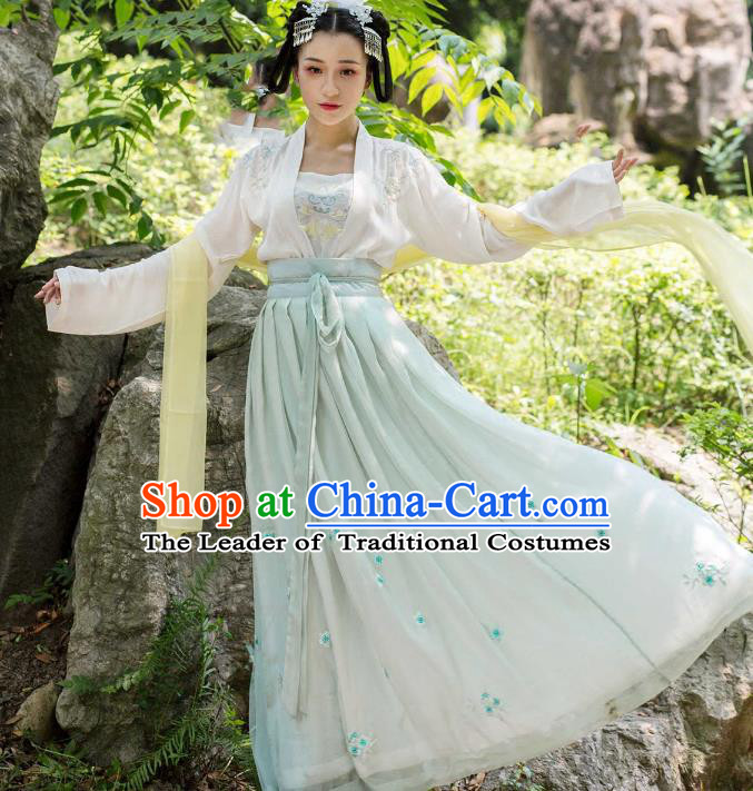 Traditional Ancient Chinese Tang Dynasty Palace Lady Embroidered Costume Complete Set, Elegant Hanfu Clothing Chinese Imperial Princess Dress Clothing for Women