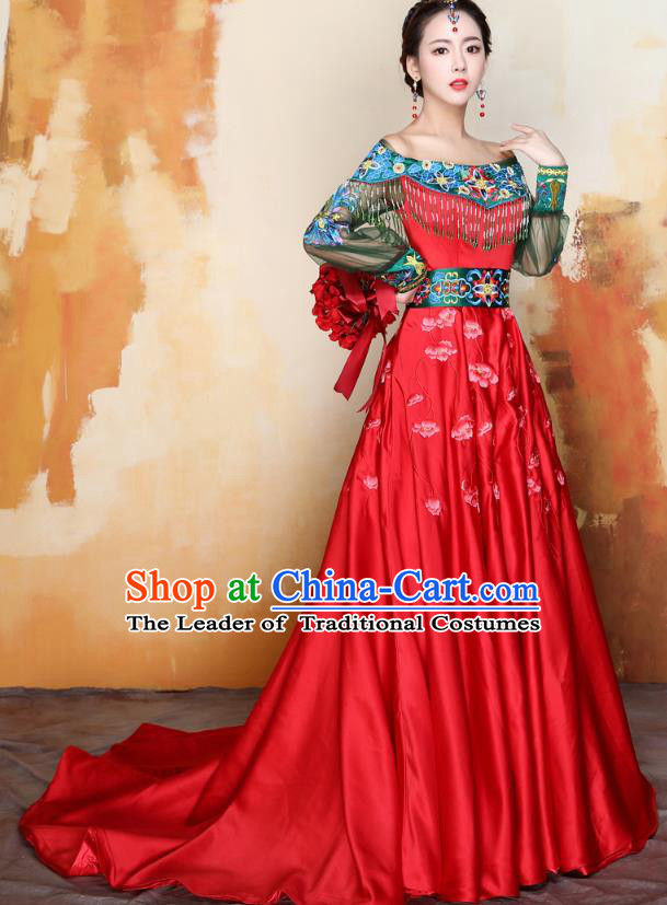 Traditional Chinese Wedding Costumes Traditional Xiuhe Suits Wedding Bride Dress Ancient Chinese bridal hair Accessory Headwear