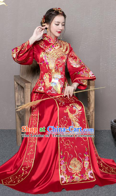 Traditional Chinese Wedding Costumes Traditional Xiuhe Suits Wedding Bride Dress Ancient Chinese bridal hair Accessory Headwear