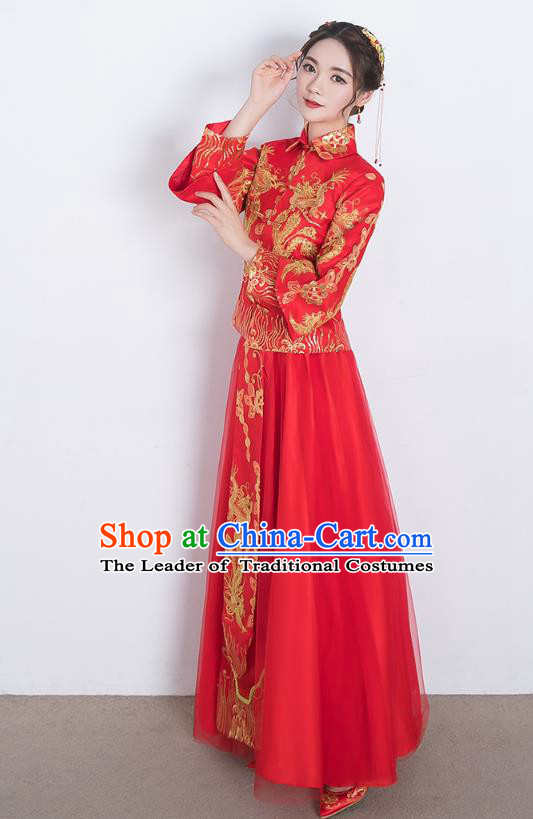 Traditional Chinese Wedding Costumes Traditional Xiuhe Suits Wedding Bride Dress Ancient Chinese bridal hair Accessory Headwear