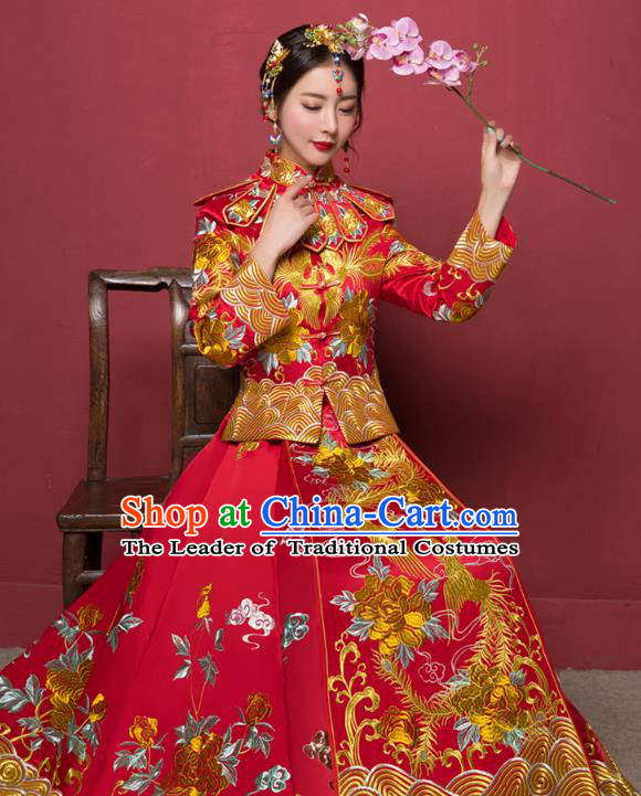 Traditional Chinese Wedding Costumes Traditional Xiuhe Suits Wedding Bride Dress Ancient Chinese bridal hair Accessory Headwear