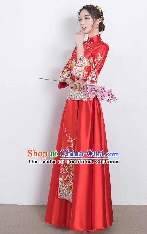 Traditional Chinese Wedding Costumes Traditional Xiuhe Suits Wedding Bride Dress Ancient Chinese bridal hair Accessory Headwear