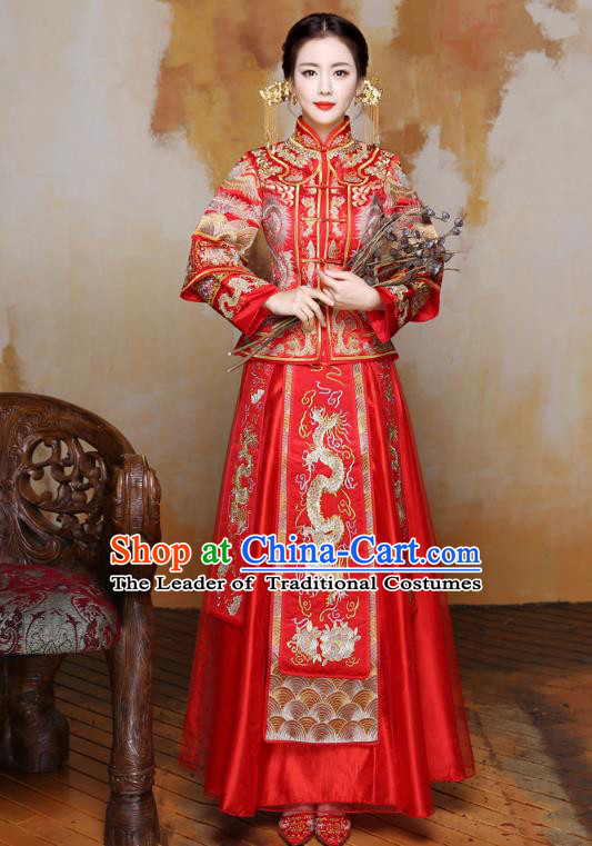 Traditional Chinese Wedding Costumes Traditional Xiuhe Suits Wedding Bride Dress Ancient Chinese bridal hair Accessory Headwear
