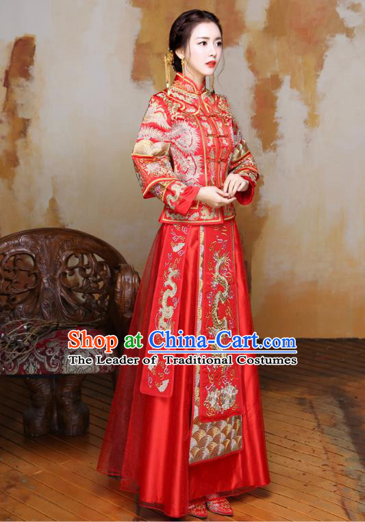 Traditional Chinese Wedding Costumes Traditional Xiuhe Suits Wedding Bride Dress Ancient Chinese bridal hair Accessory Headwear