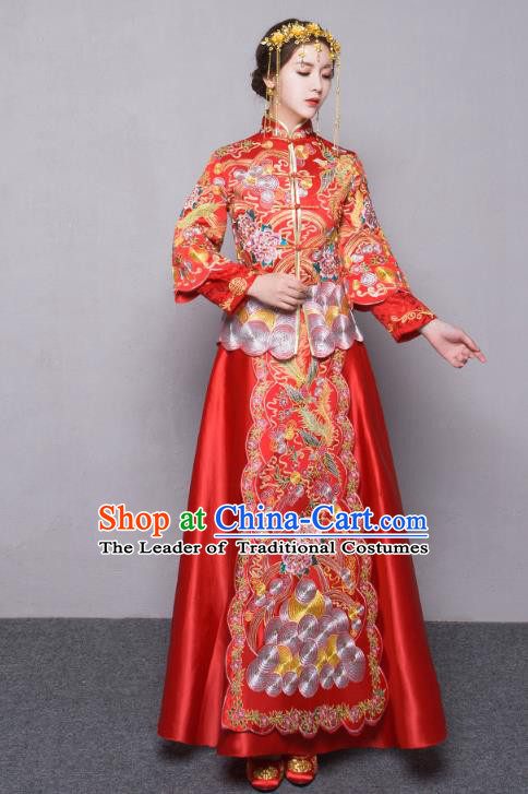 Traditional Chinese Wedding Costumes Traditional Xiuhe Suits Wedding Bride Dress Ancient Chinese bridal hair Accessory Headwear