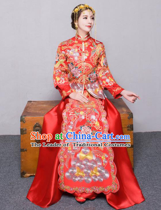 Traditional Chinese Wedding Costumes Traditional Xiuhe Suits Wedding Bride Dress Ancient Chinese bridal hair Accessory Headwear