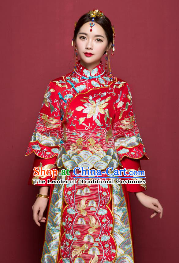 Traditional Chinese Wedding Costumes Traditional Xiuhe Suits Wedding Bride Dress Ancient Chinese bridal hair Accessory Headwear