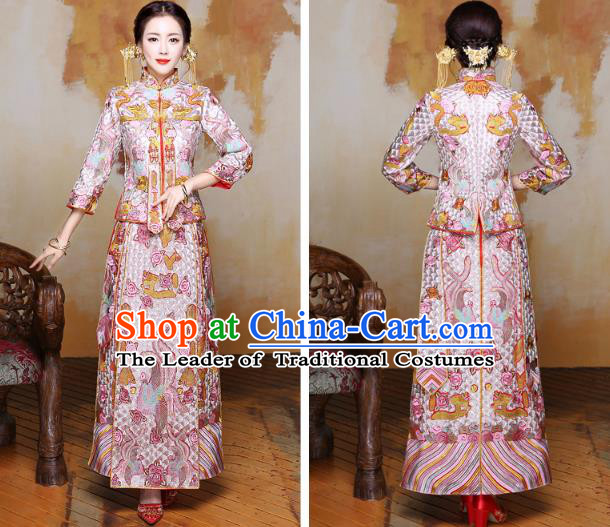 Traditional Chinese Wedding Costumes Traditional Xiuhe Suits Wedding Bride Dress Ancient Chinese bridal hair Accessory Headwear