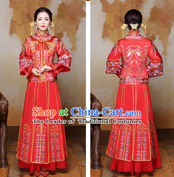Traditional Chinese Wedding Costumes Traditional Xiuhe Suits Wedding Bride Dress Ancient Chinese bridal hair Accessory Headwear