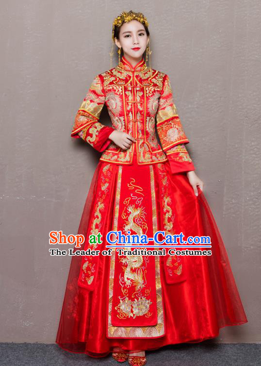 Traditional Chinese Wedding Costumes Traditional Xiuhe Suits Wedding Bride Dress Ancient Chinese bridal hair Accessory Headwear