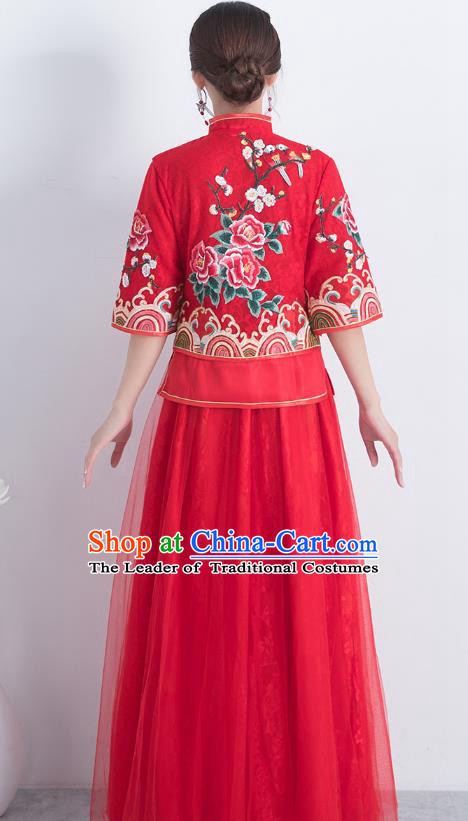 Traditional Chinese Wedding Costumes Traditional Xiuhe Suits Wedding Bride Dress Ancient Chinese bridal hair Accessory Headwear