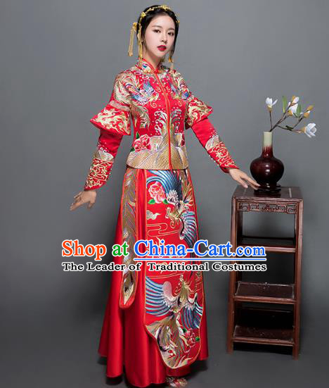 Traditional Chinese Wedding Costumes Traditional Xiuhe Suits Wedding Bride Dress Ancient Chinese bridal hair Accessory Headwear