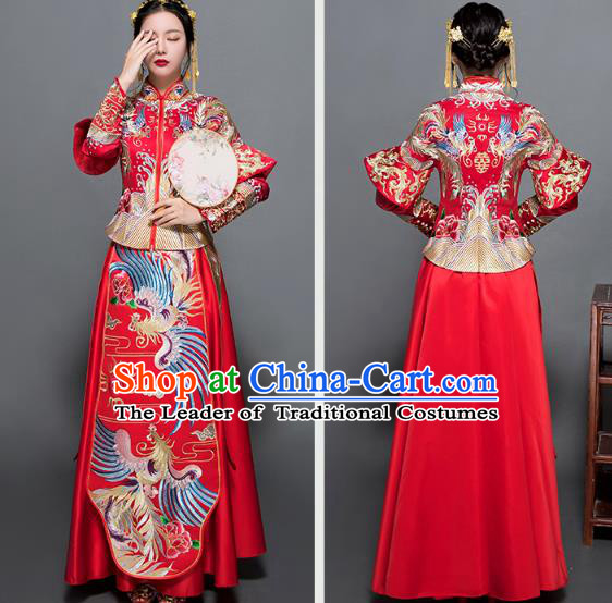 Traditional Chinese Wedding Costumes Traditional Xiuhe Suits Wedding Bride Dress Ancient Chinese bridal hair Accessory Headwear