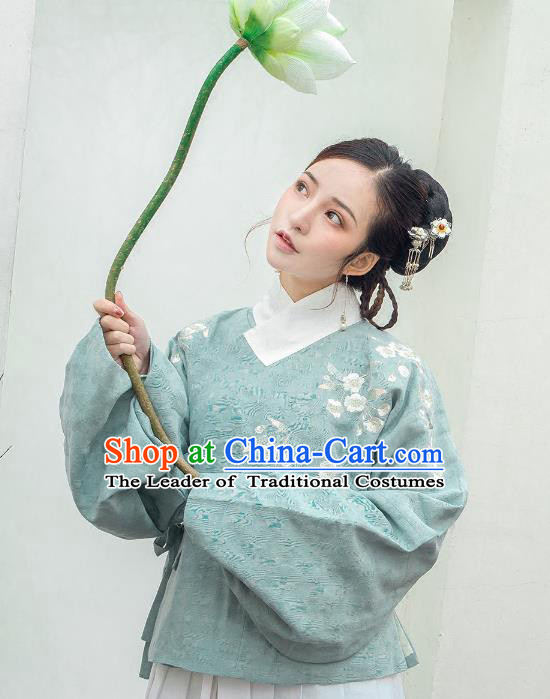 Traditional Ancient Chinese Ming Dynasty Palace Lady Costume Embroidered Blouse, Elegant Hanfu Clothing Chinese Imperial Princess Sleeve Placket Shirts for Women