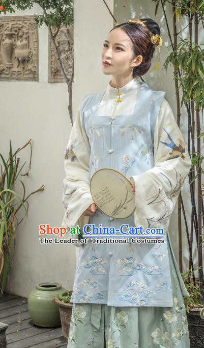 Traditional Ancient Chinese Ming Dynasty Palace Lady Costume Embroidery Sleeveless Over-dress, Elegant Hanfu Clothing Chinese Imperial Princess Clothing for Women