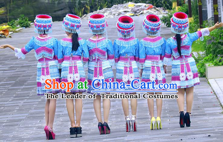 Traditional Chinese Miao Nationality Dancing Costume Hmong Female Folk Dance Ethnic Pleated Skirt Chinese Minority Nationality Embroidery Costume for Women