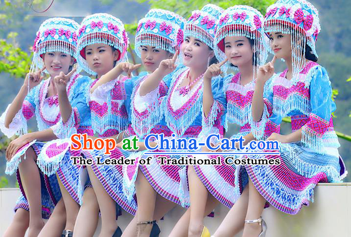 Traditional Chinese Miao Nationality Dancing Costume Hmong Female Folk Dance Ethnic Pleated Skirt Chinese Minority Nationality Embroidery Costume for Women